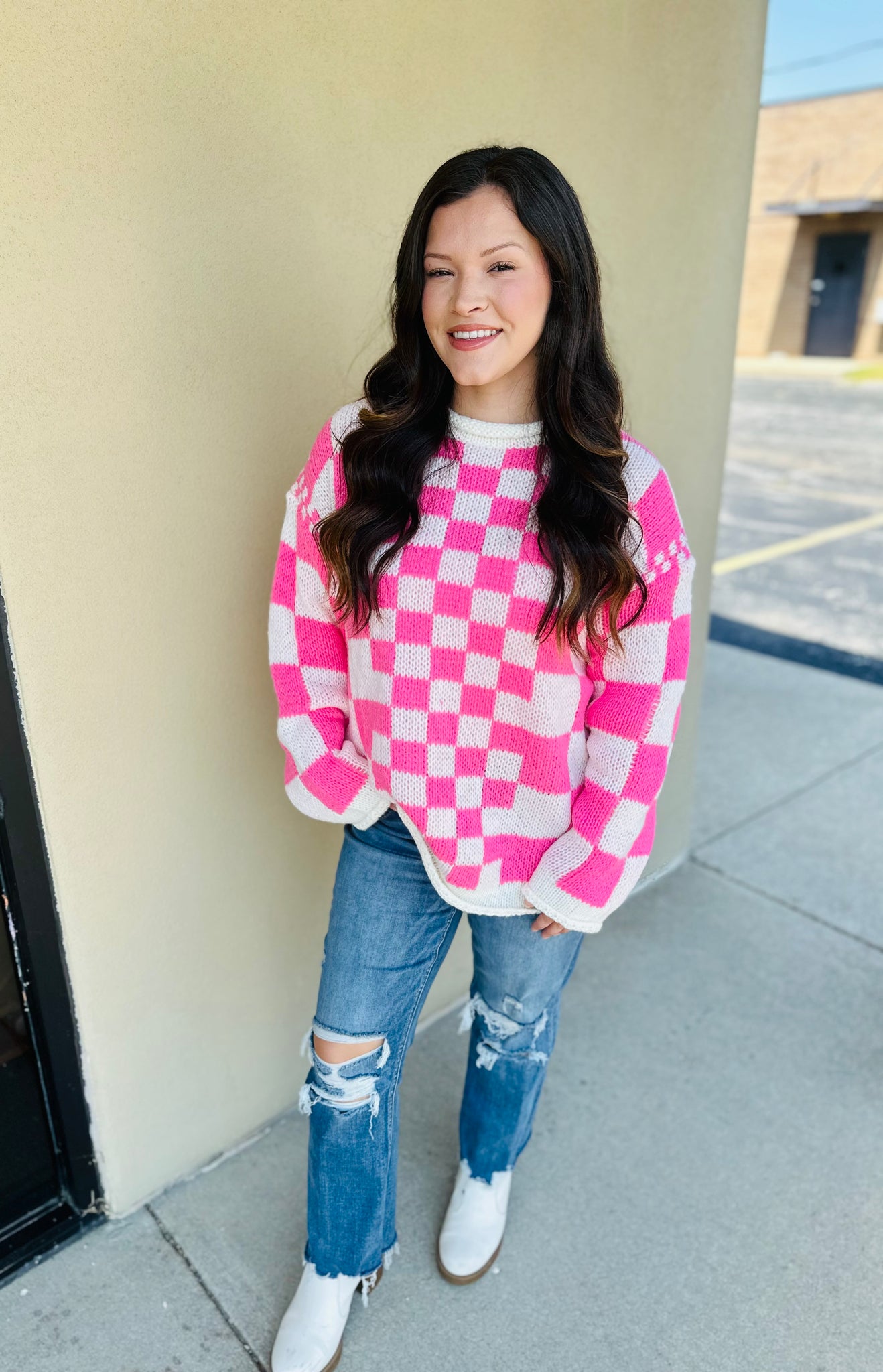 Pink Check Sweater