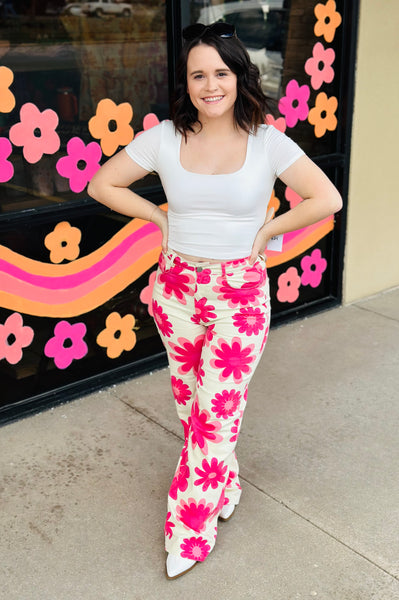 Pink Retro Flower Pants