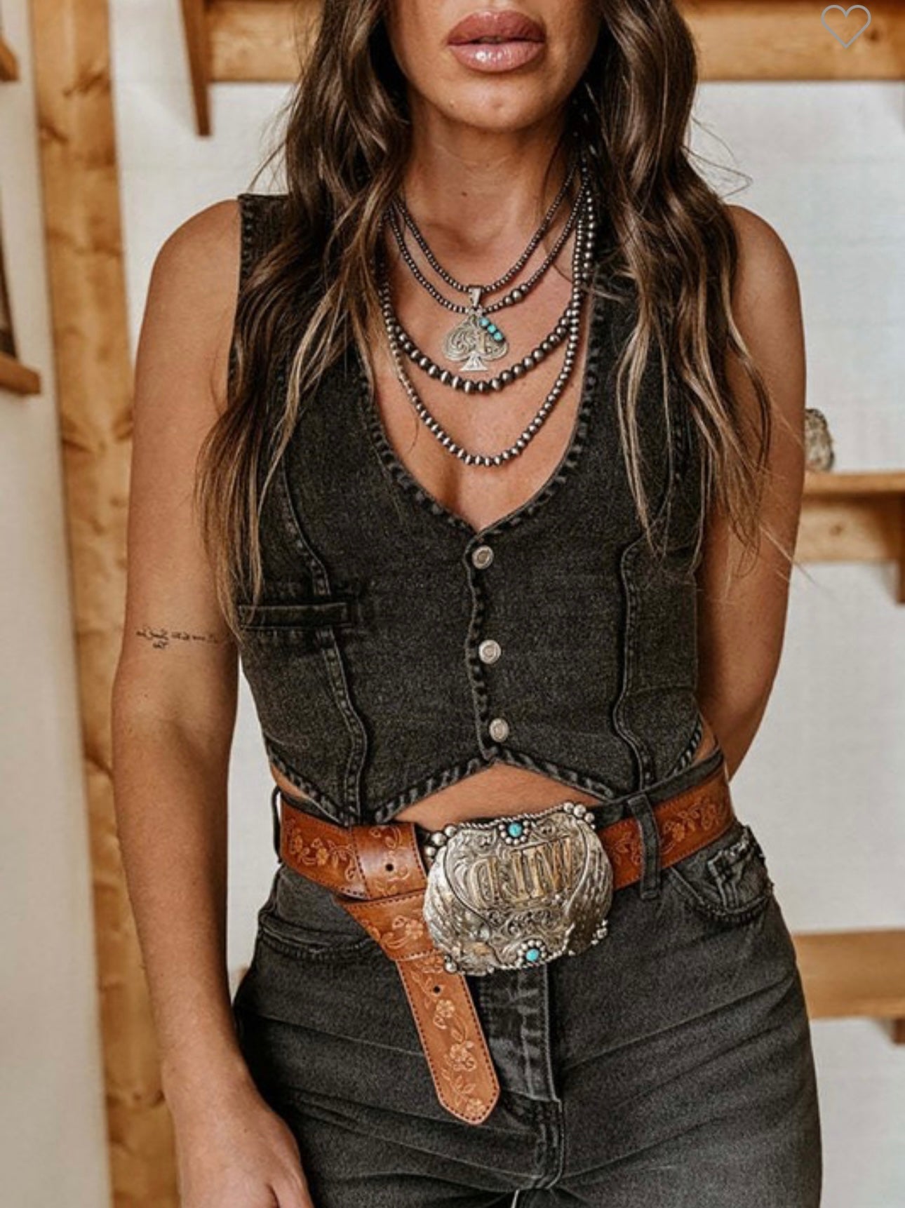 Black denim vest