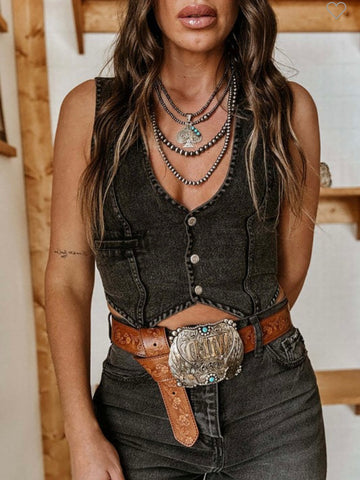 Black denim vest