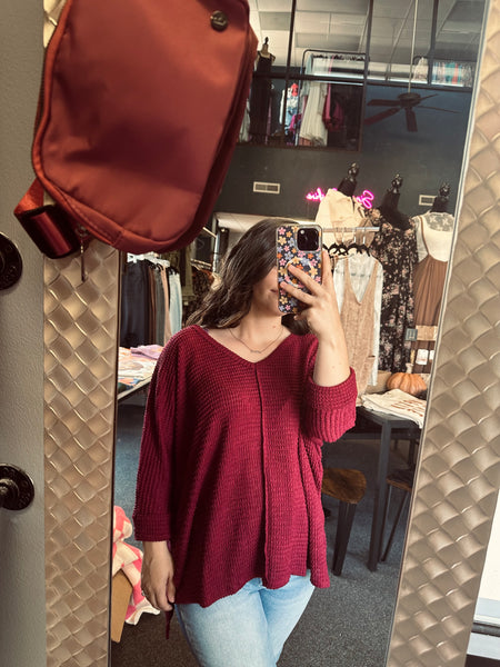 Maroon Waffle Knit Top