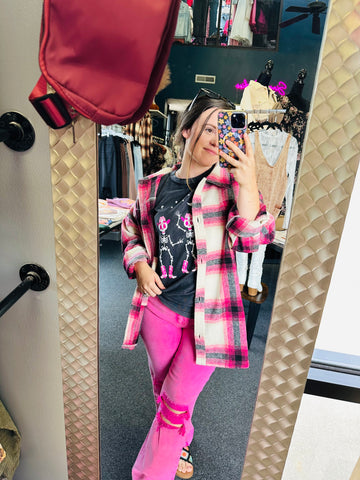 Pink plaid shacket