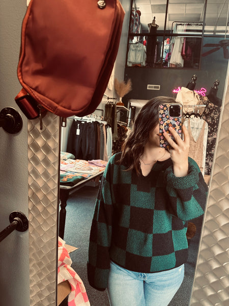 Hunter Green Check Sweater