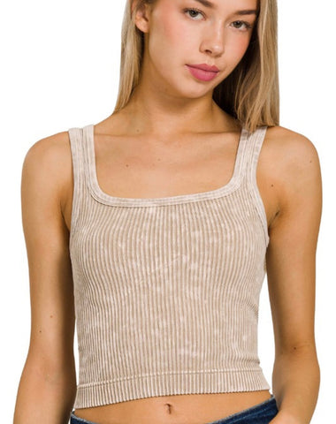 Cream Ribbed Reversible Cami