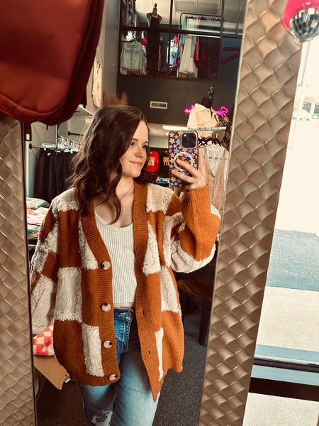 Rust Checkered Cardigan