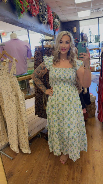 Blue Tile Pattern Midi Dress