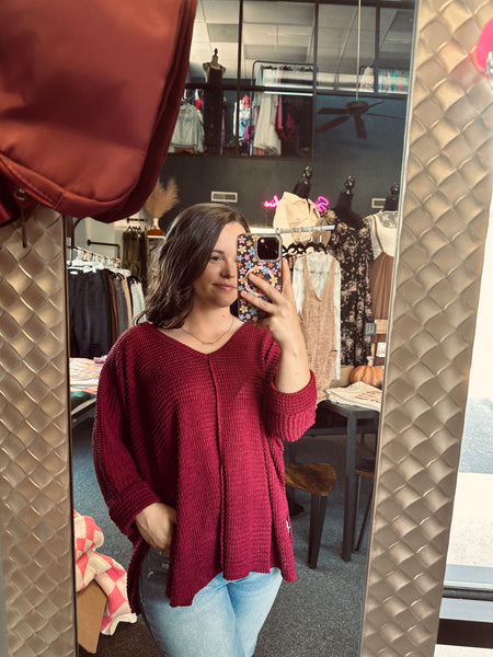 Maroon Waffle Knit Top