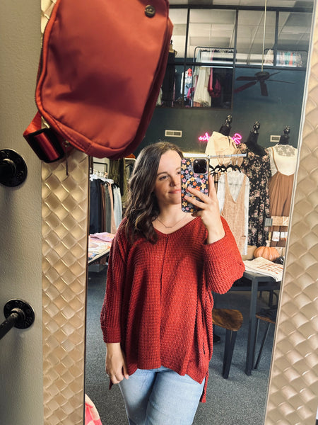 Rust Waffle Knit Top