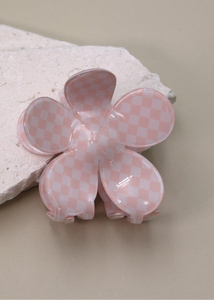 Checkered Flower Claw Clip