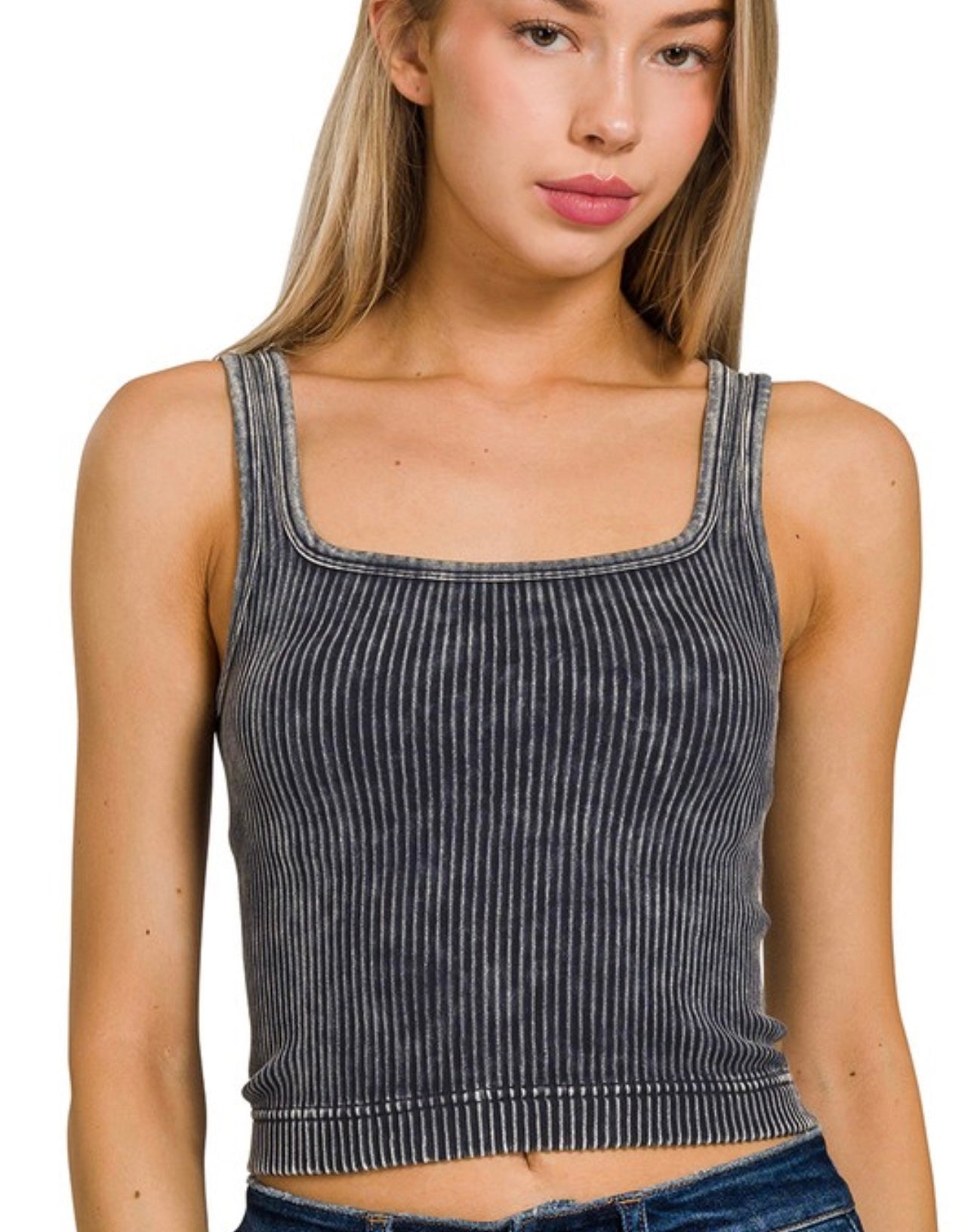 Ash black Ribbed Reversible Cami