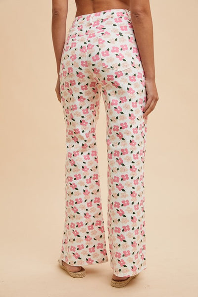 Pink Floral Straight Denim