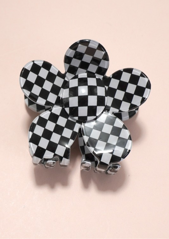 Checkered Flower Claw Clip