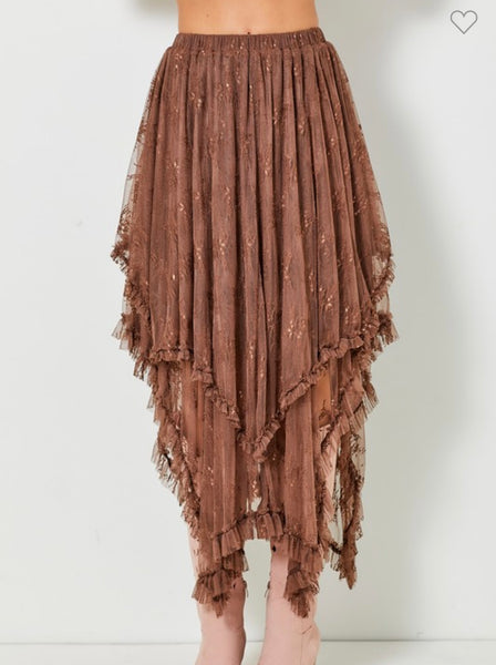 Brown Boho Lace Skirt