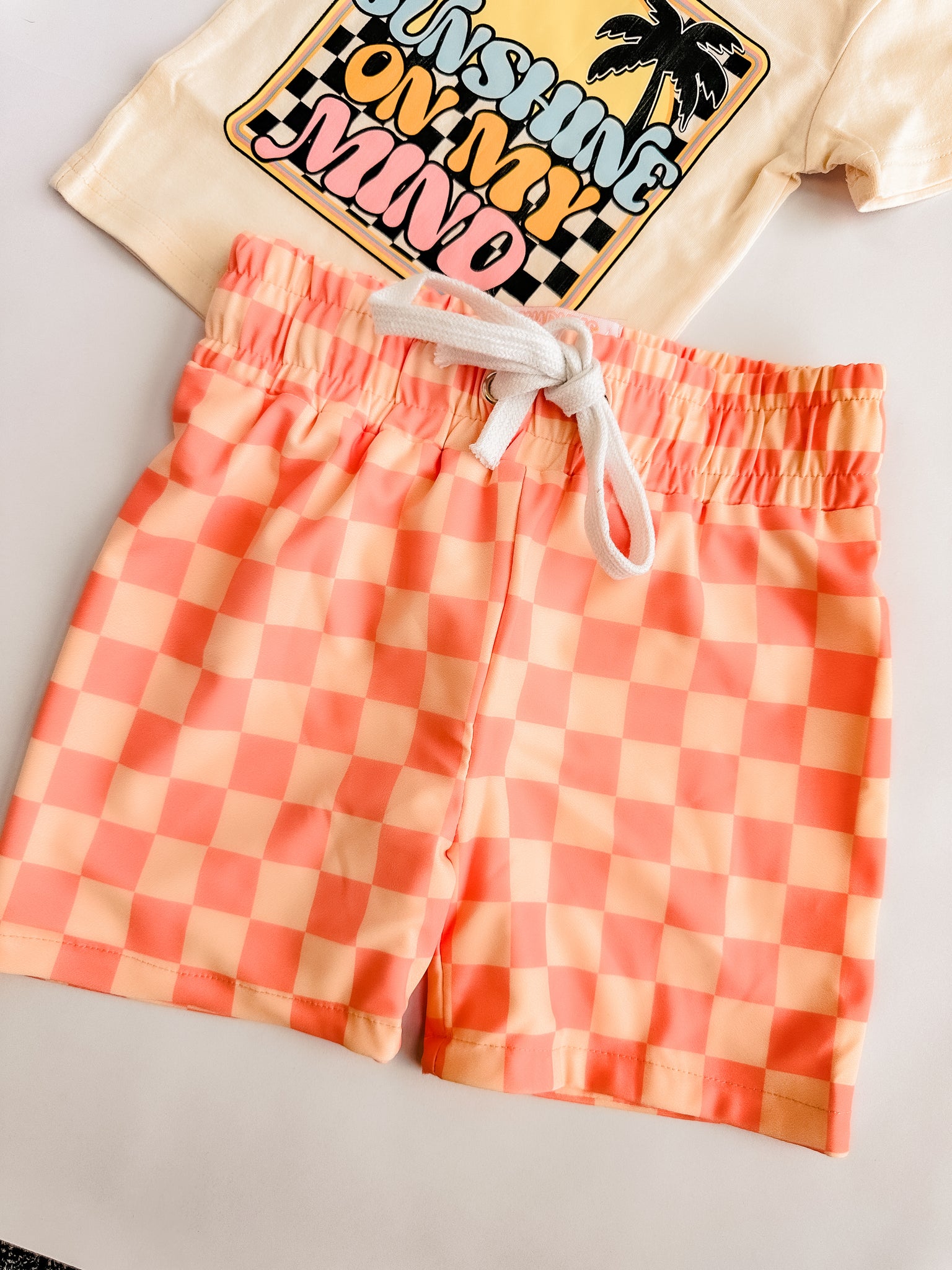 Orange Checkered Swim Trunks