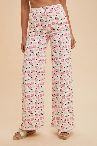 Pink Floral Straight Denim