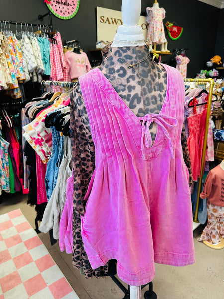 Viral Pink Denim Romper