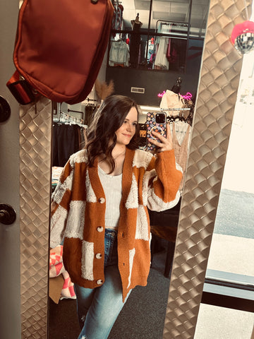 Rust Checkered Cardigan