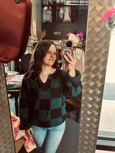 Hunter Green Check Sweater