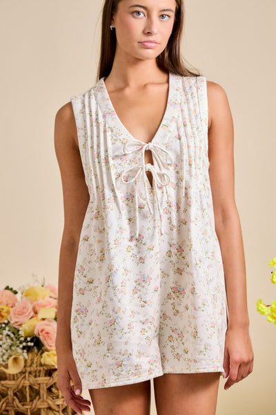 April Flowers Ivory Tie Romper