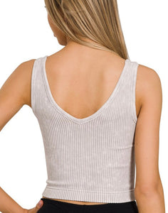 Bone Color Ribbed Reversible Cami