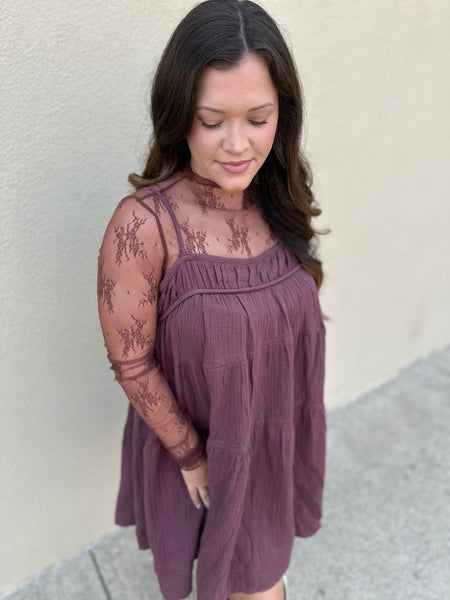 Brown Lace Mesh Top