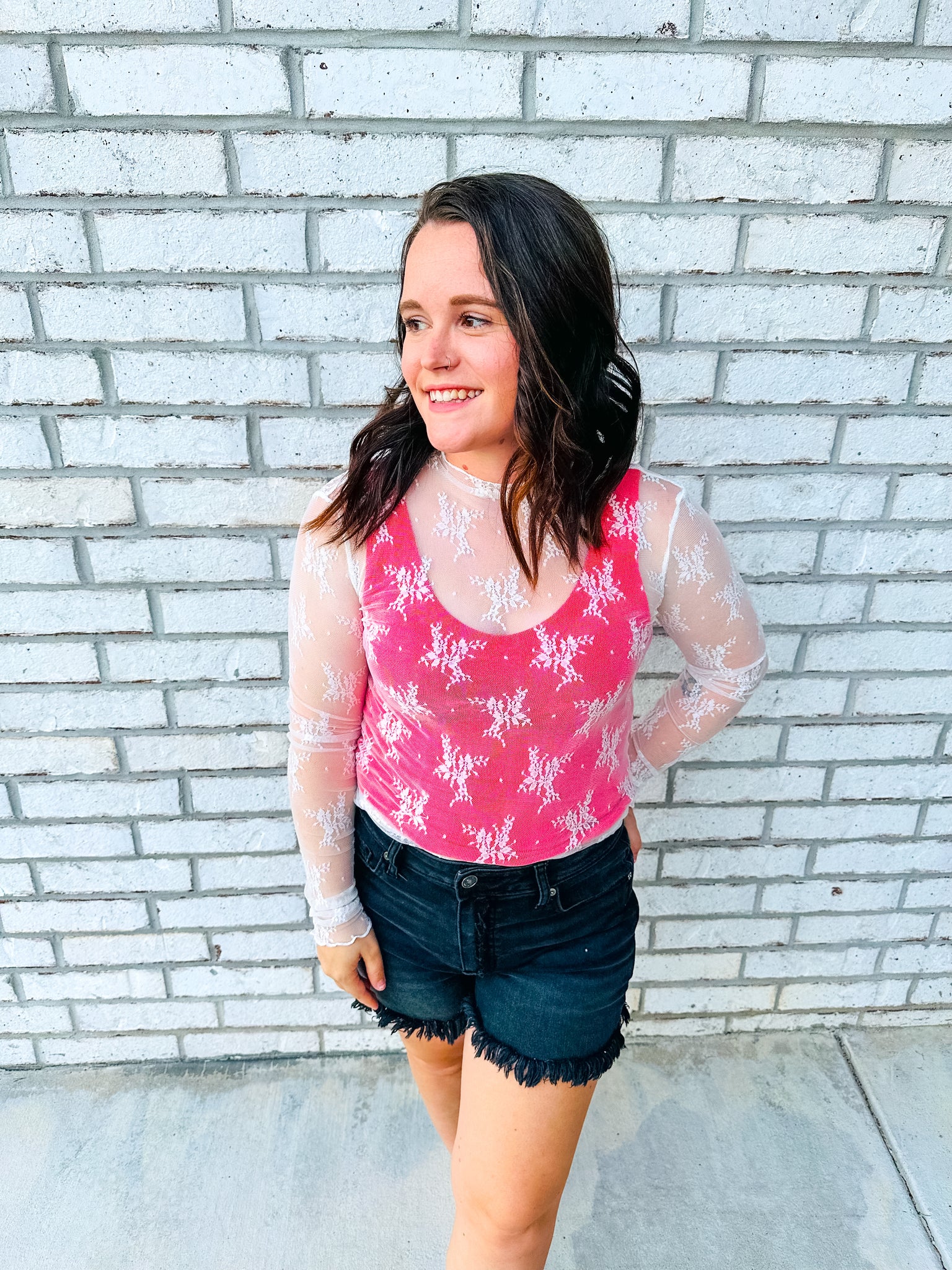 White lace mesh top