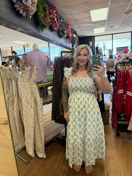 Blue Tile Pattern Midi Dress