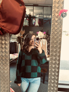 Hunter Green Check Sweater