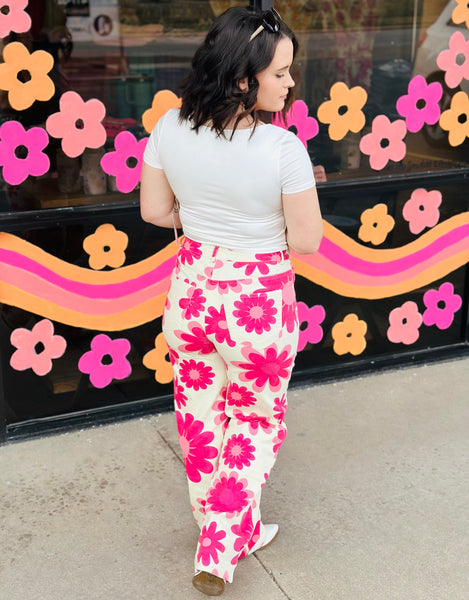 Pink Retro Flower Pants