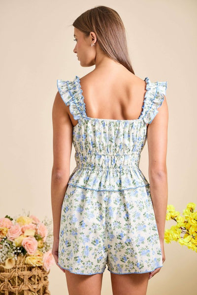 Patsy Blue Floral Smocked Ruffle Romper