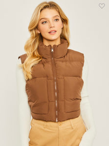 Cocoa cropped puffer vest