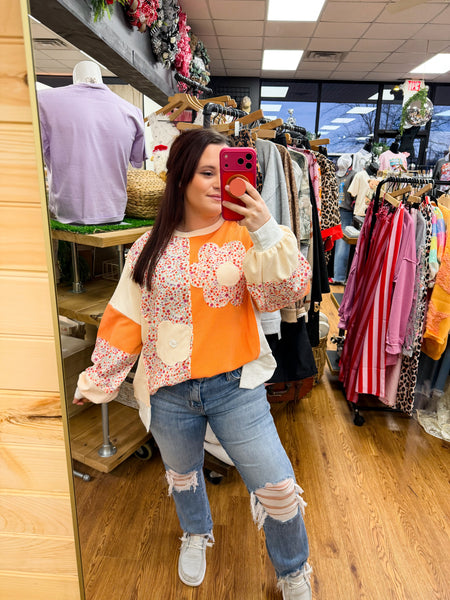 Retro Tangerine Flower Top