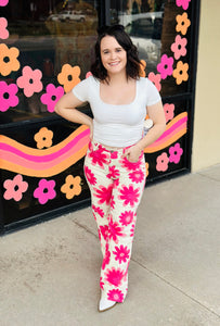 Pink Retro Flower Pants