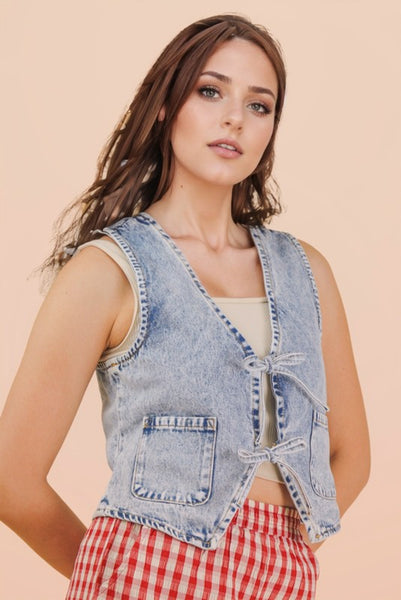 Acid Wash Denim Vest