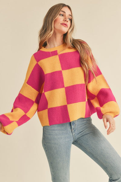 Fuchsia Check Sweater