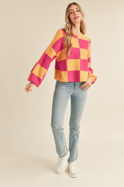 Fuchsia Check Sweater
