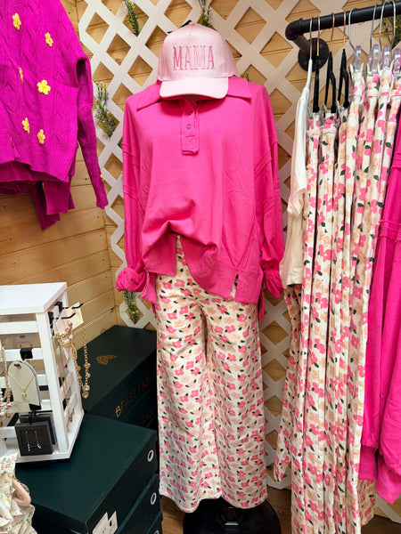 Pink Floral Straight Denim